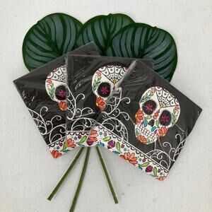 Unique Day Of The Dead Sugar Skull Black White Halloween Paper Desert Napkin Set